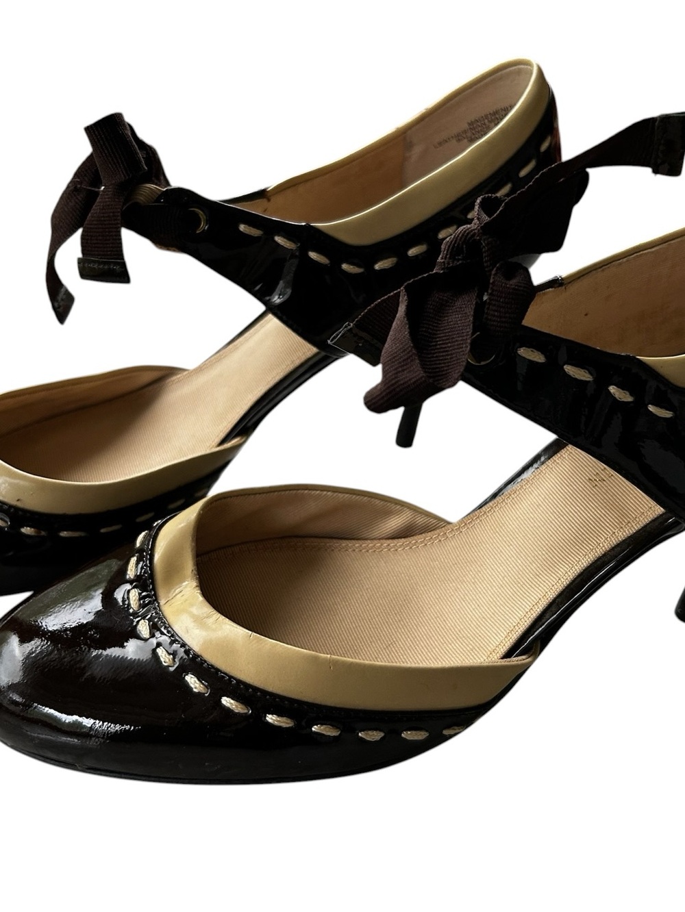 Vintage Anne Klein Two-Tone Patent Mary Jane Heels with Bow Accent